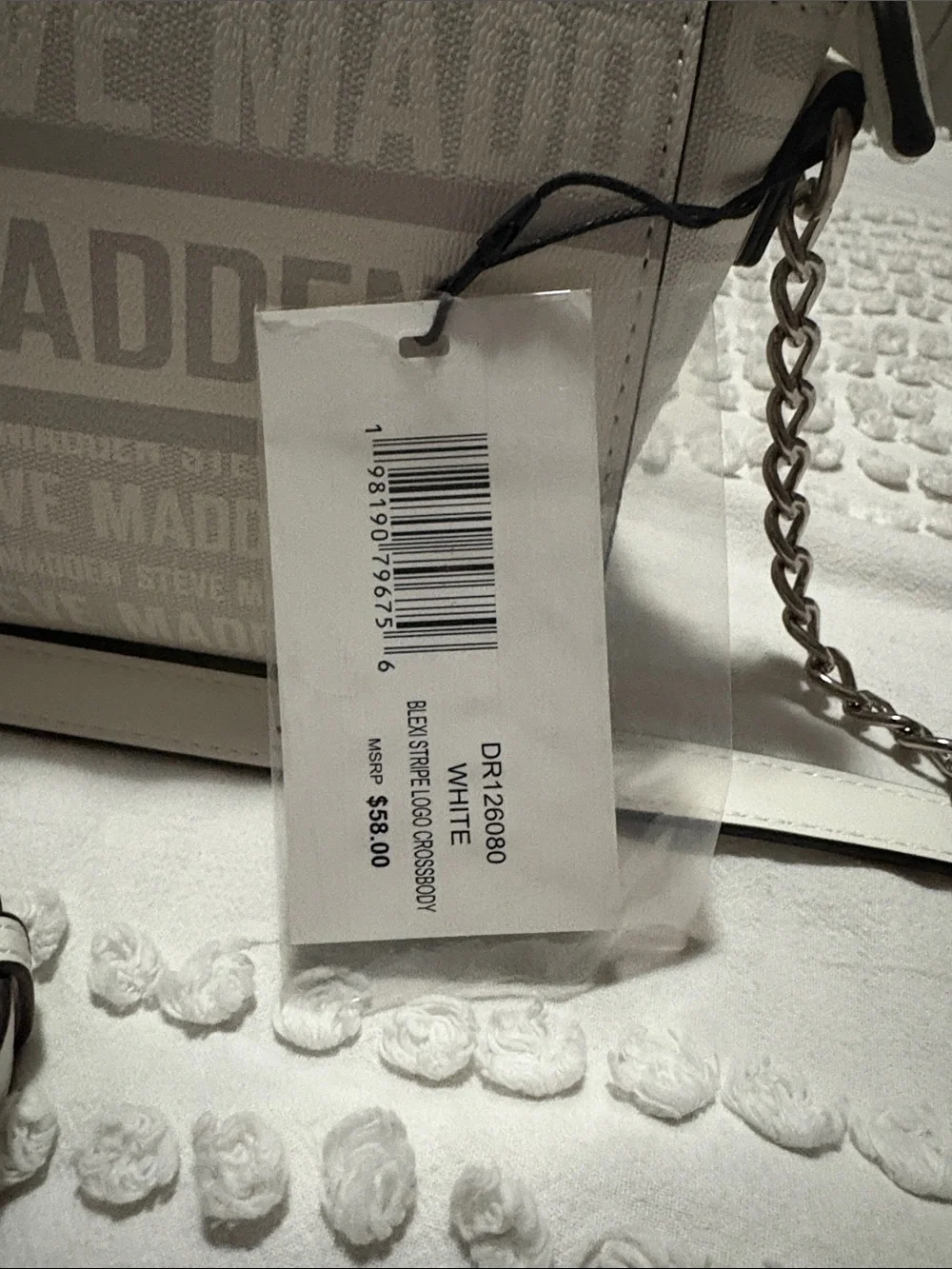 Steve Madden White Logo Print Crossbody Bag